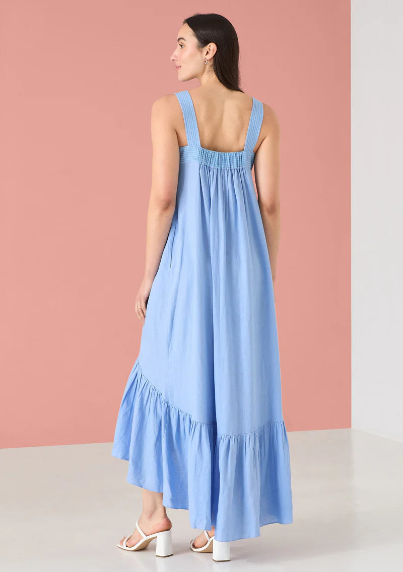 Jane Dress in Sky Blue Floral Embroidery