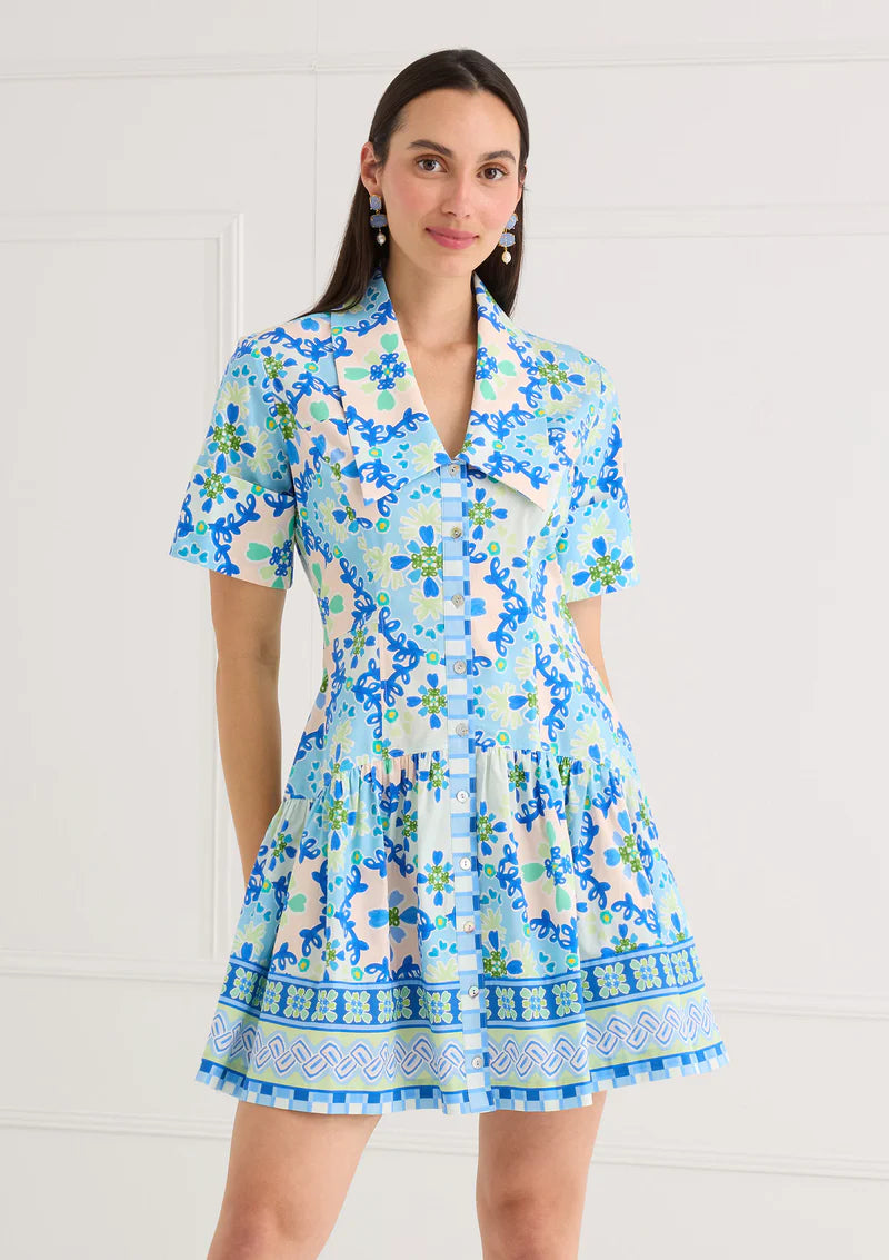 Julia Mini Dress in Blue Clover Canvas