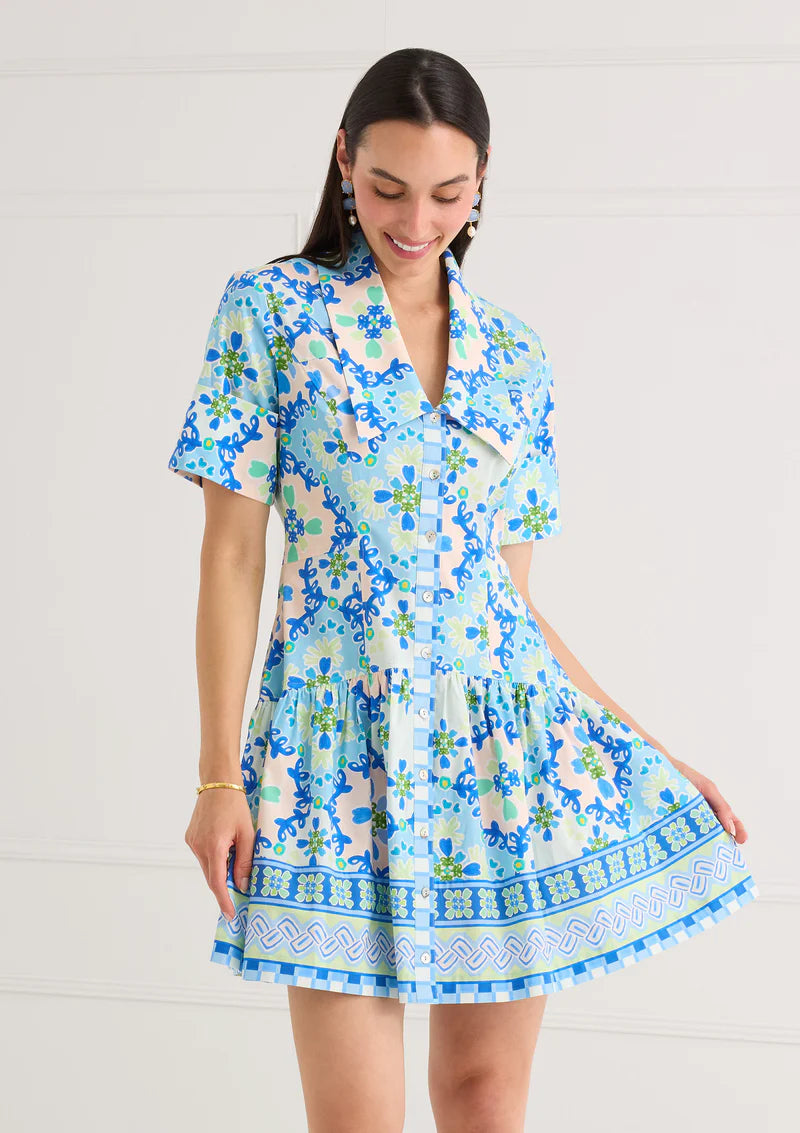 Julia Mini Dress in Blue Clover Canvas