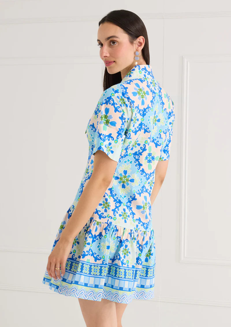 Julia Mini Dress in Blue Clover Canvas