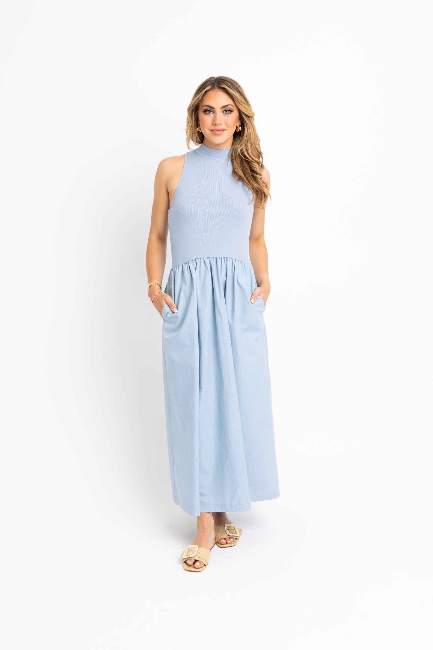 Solid Mixed Mock Maxi Dress
