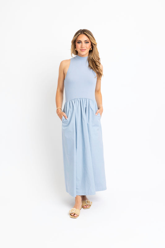 Solid Mixed Mock Maxi Dress