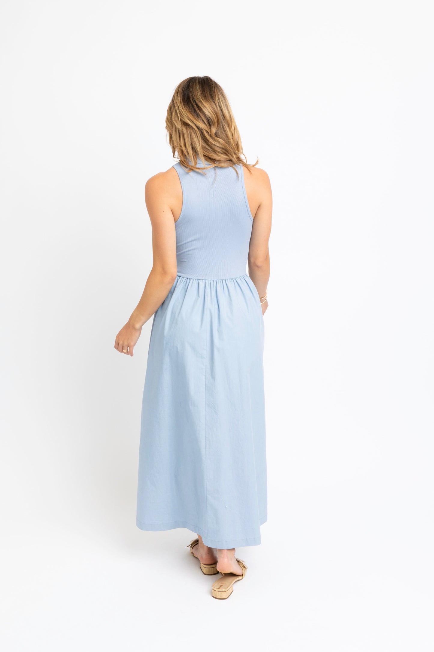 Solid Mixed Mock Maxi Dress