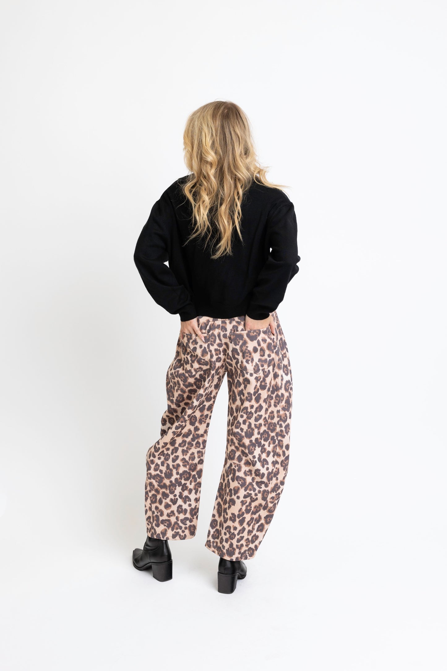 Leopard Denim Barrel Jean