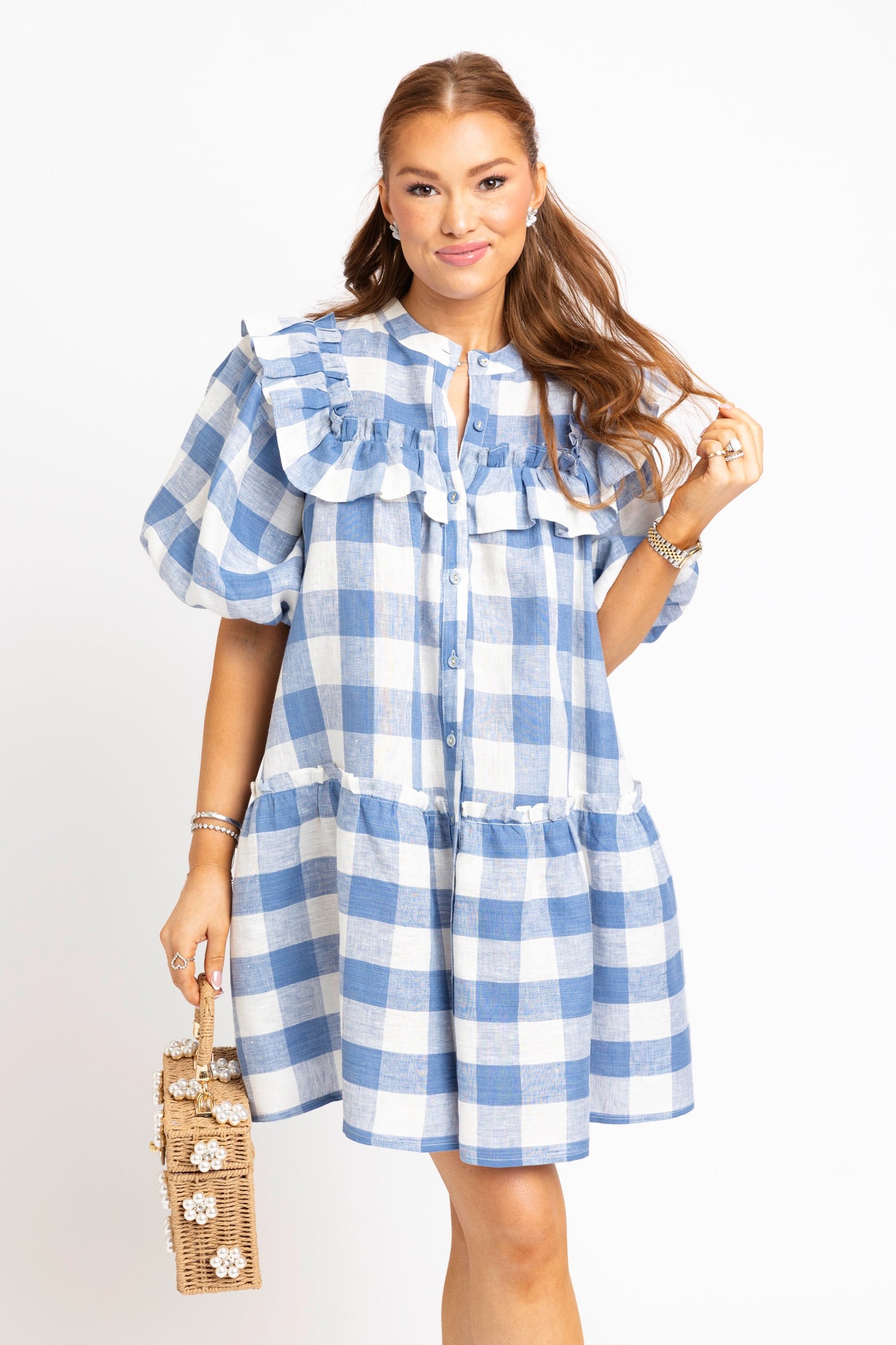 Buffalo Check Ruffle Mini Dress