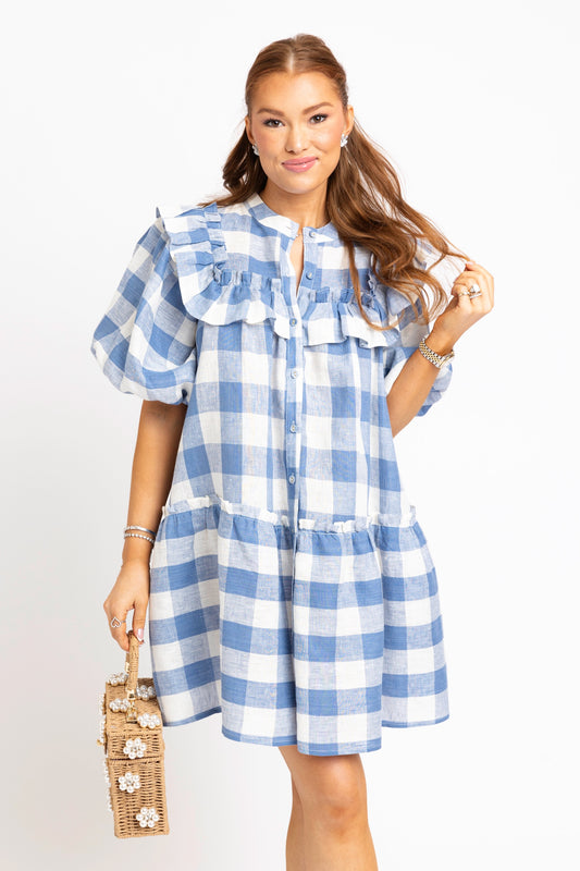 Buffalo Check Ruffle Mini Dress