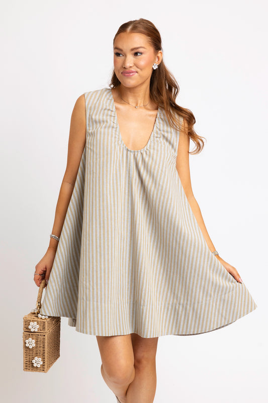 Linen Stripe Scoop Mini Dress