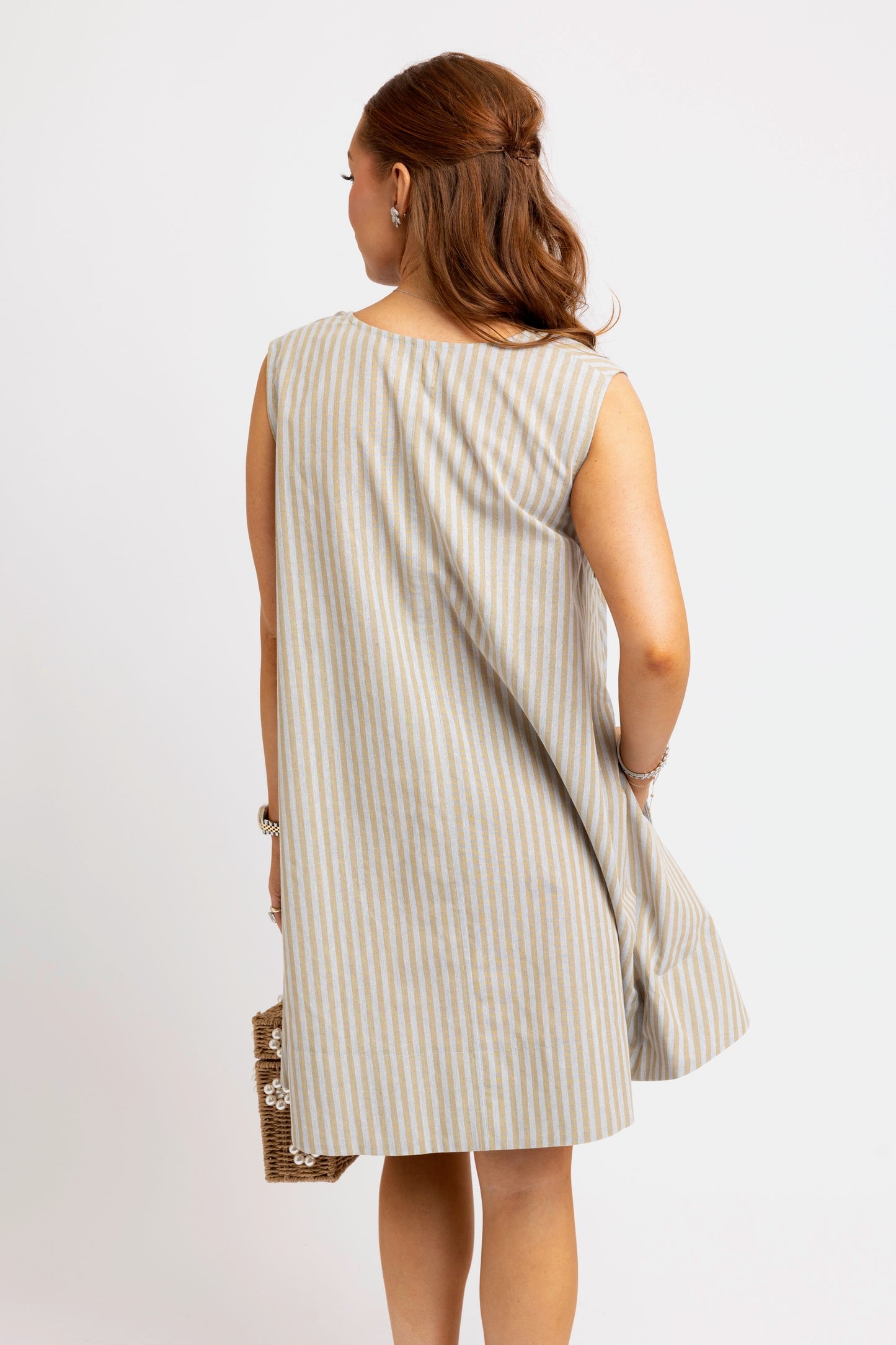Linen Stripe Scoop Mini Dress