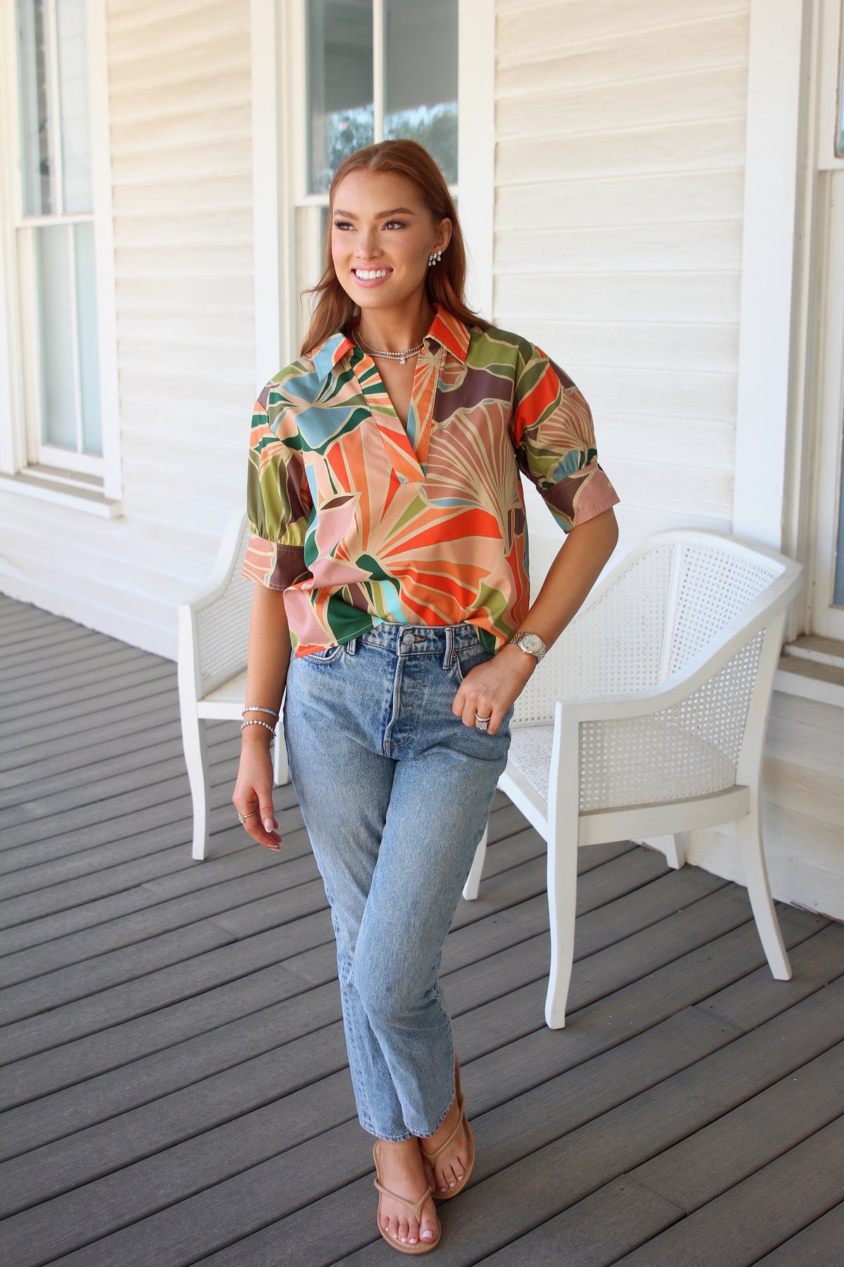 Fall Floral Vneck Collar Top