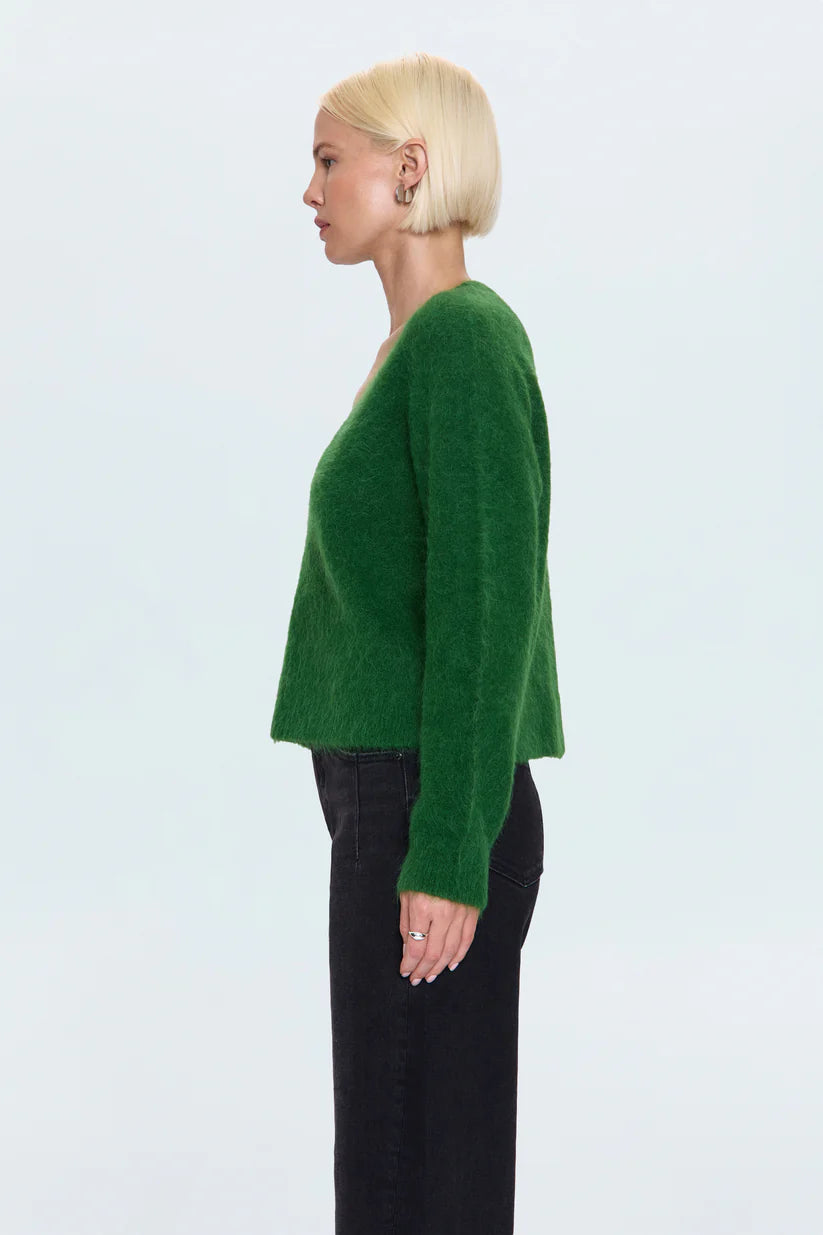Kit V-Neck Long Sleeve Pullover Sweater in Wintergreen