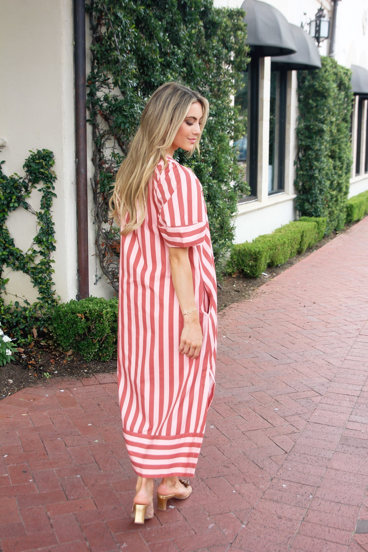 Stripe Poplin VNeck Signature Maxi Dress
