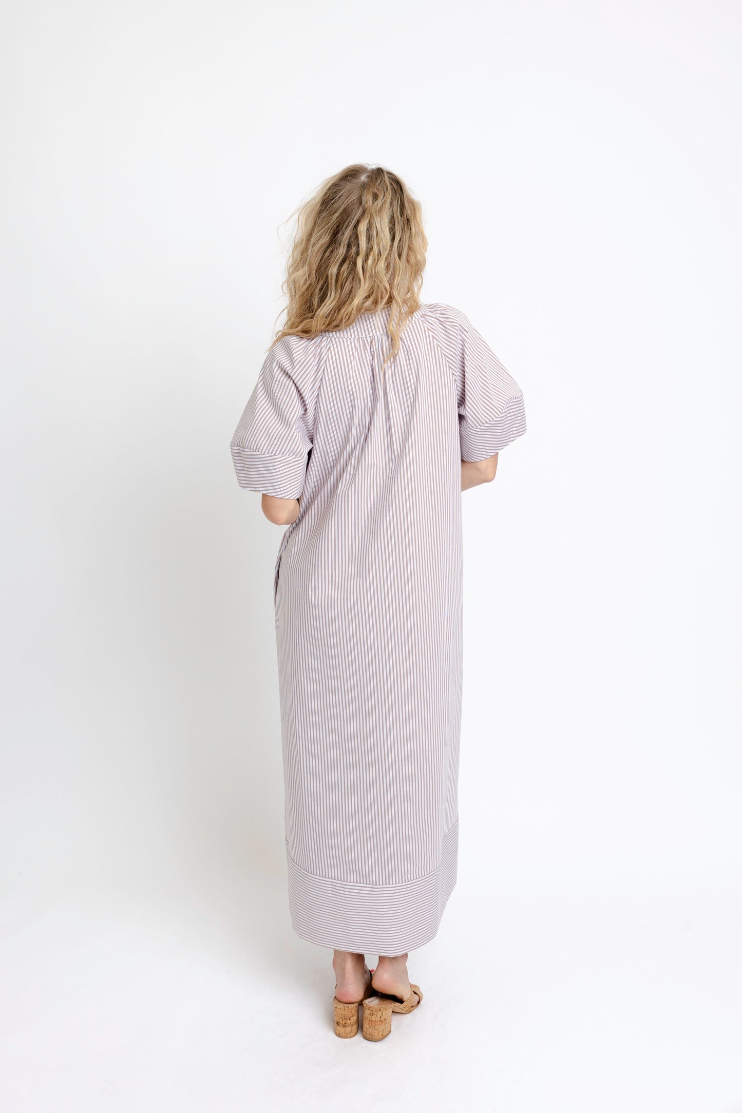 Stripe Poplin VNeck Signature Maxi Dress