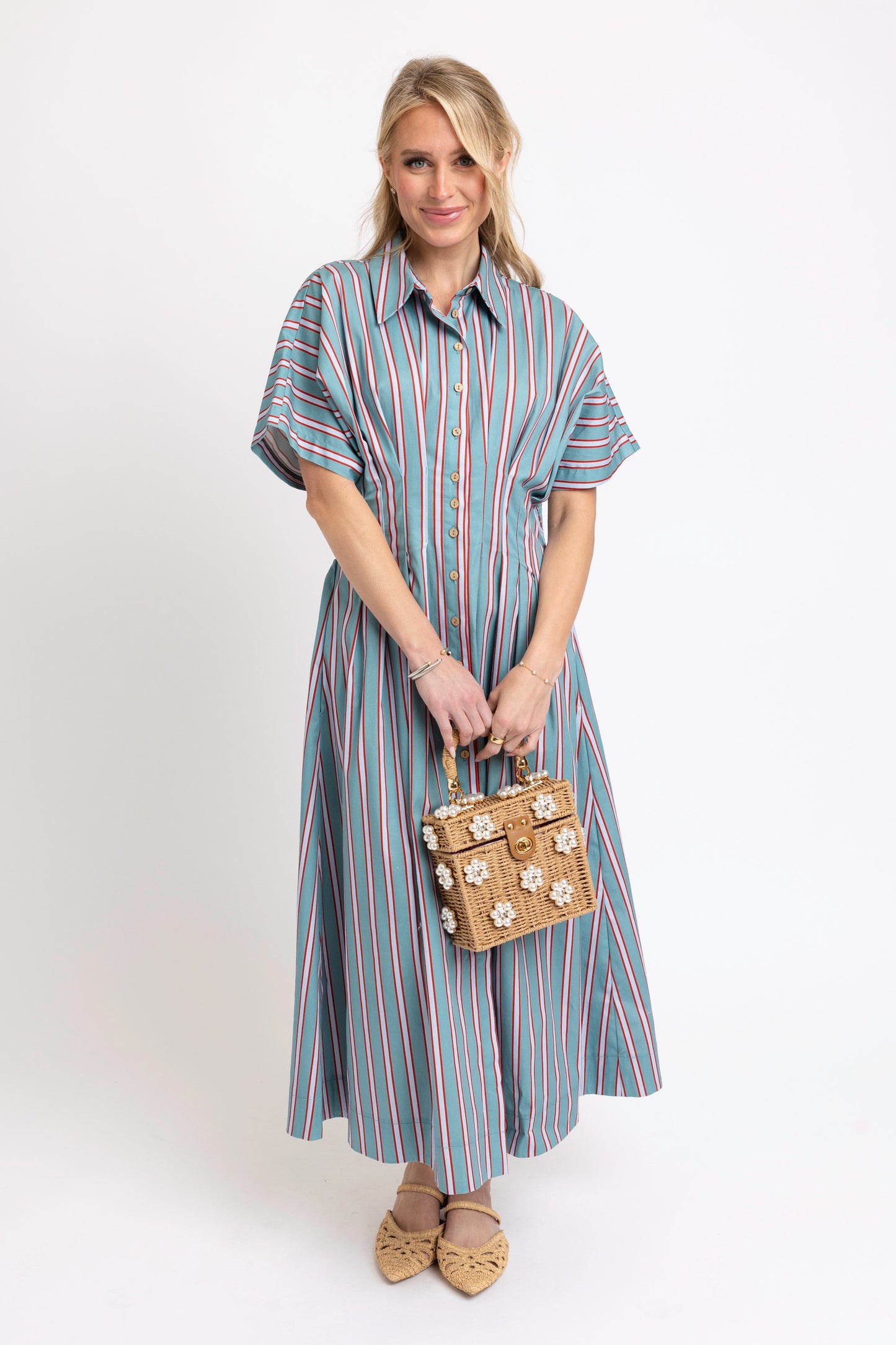 Slate Stripe Button Shirt Maxi Dress