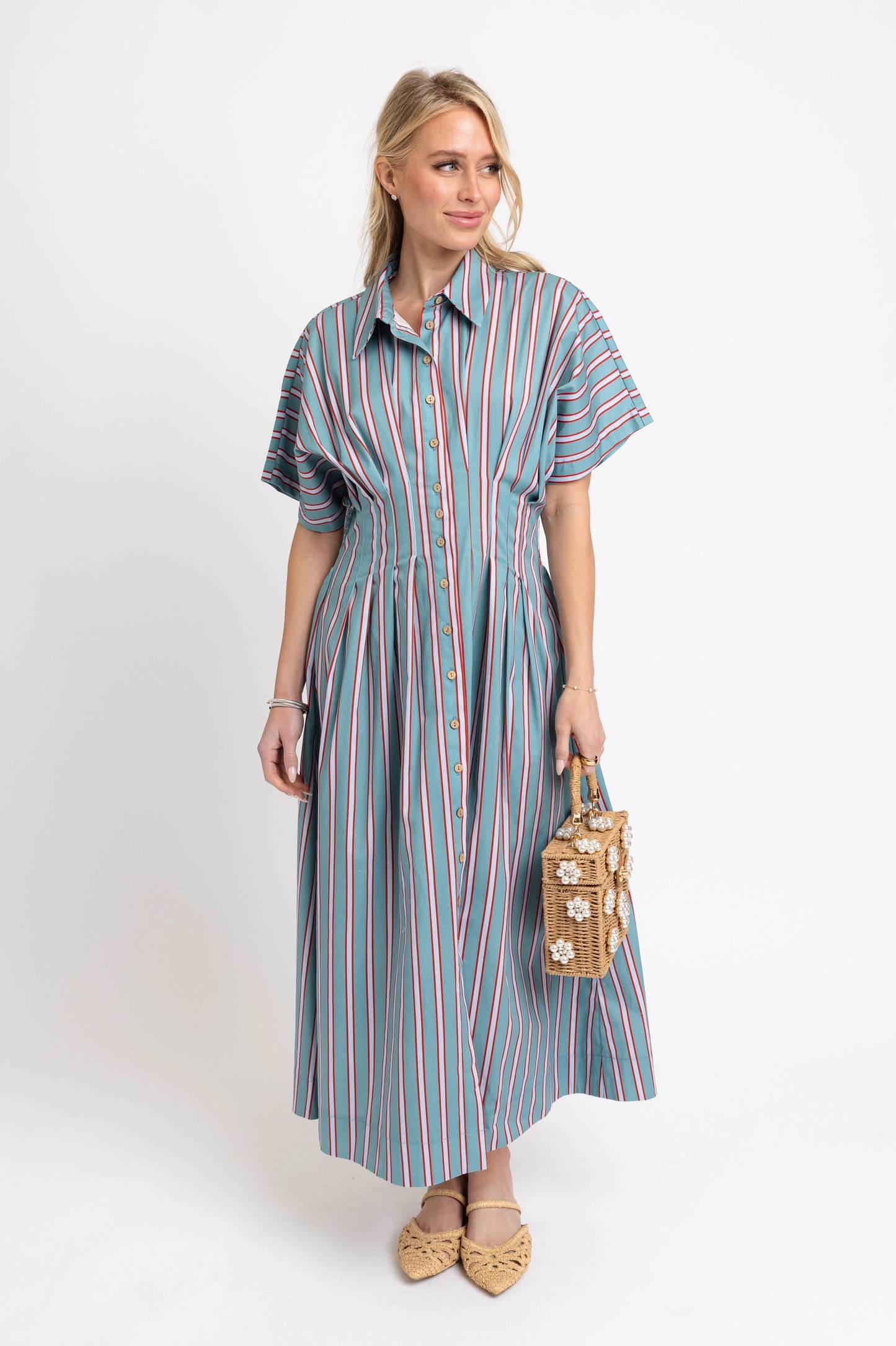 Slate Stripe Button Shirt Maxi Dress