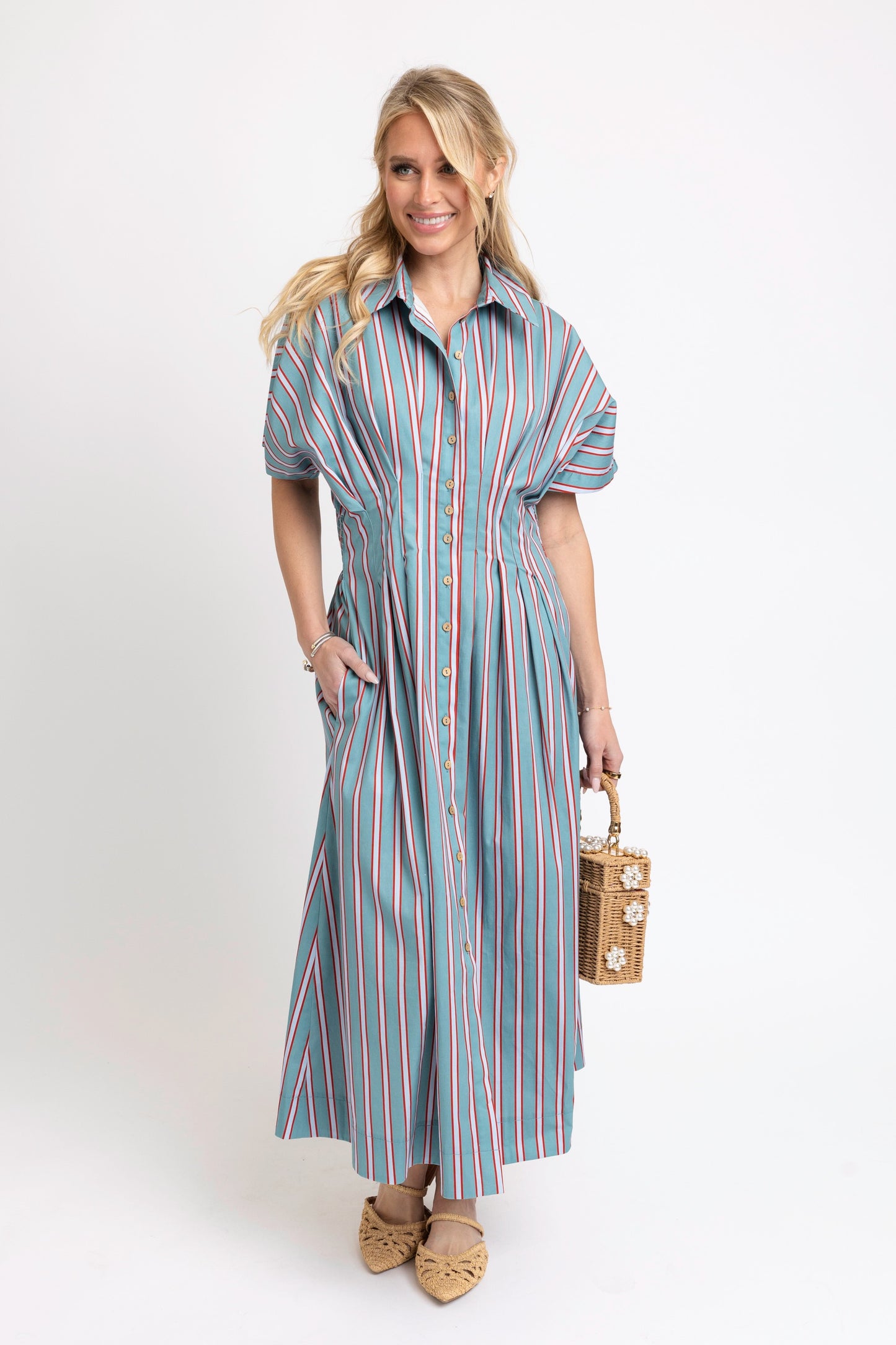 Slate Stripe Button Shirt Maxi Dress