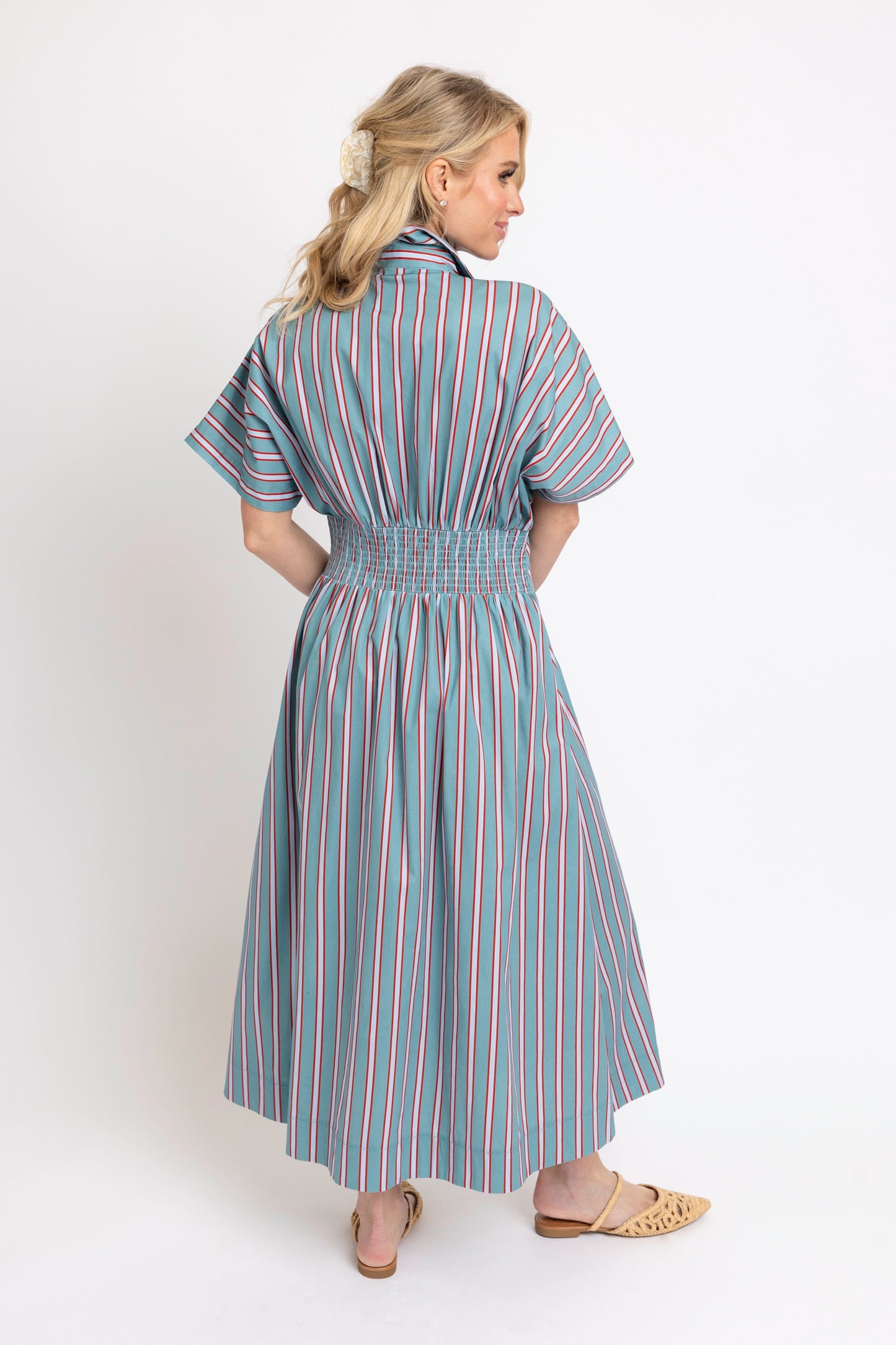 Slate Stripe Button Shirt Maxi Dress