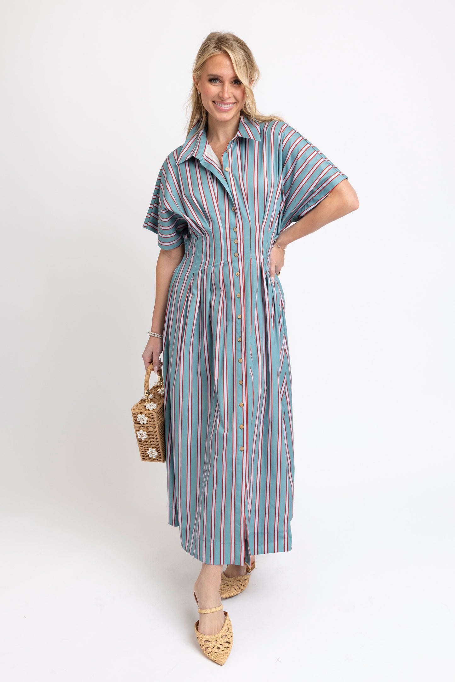Slate Stripe Button Shirt Maxi Dress