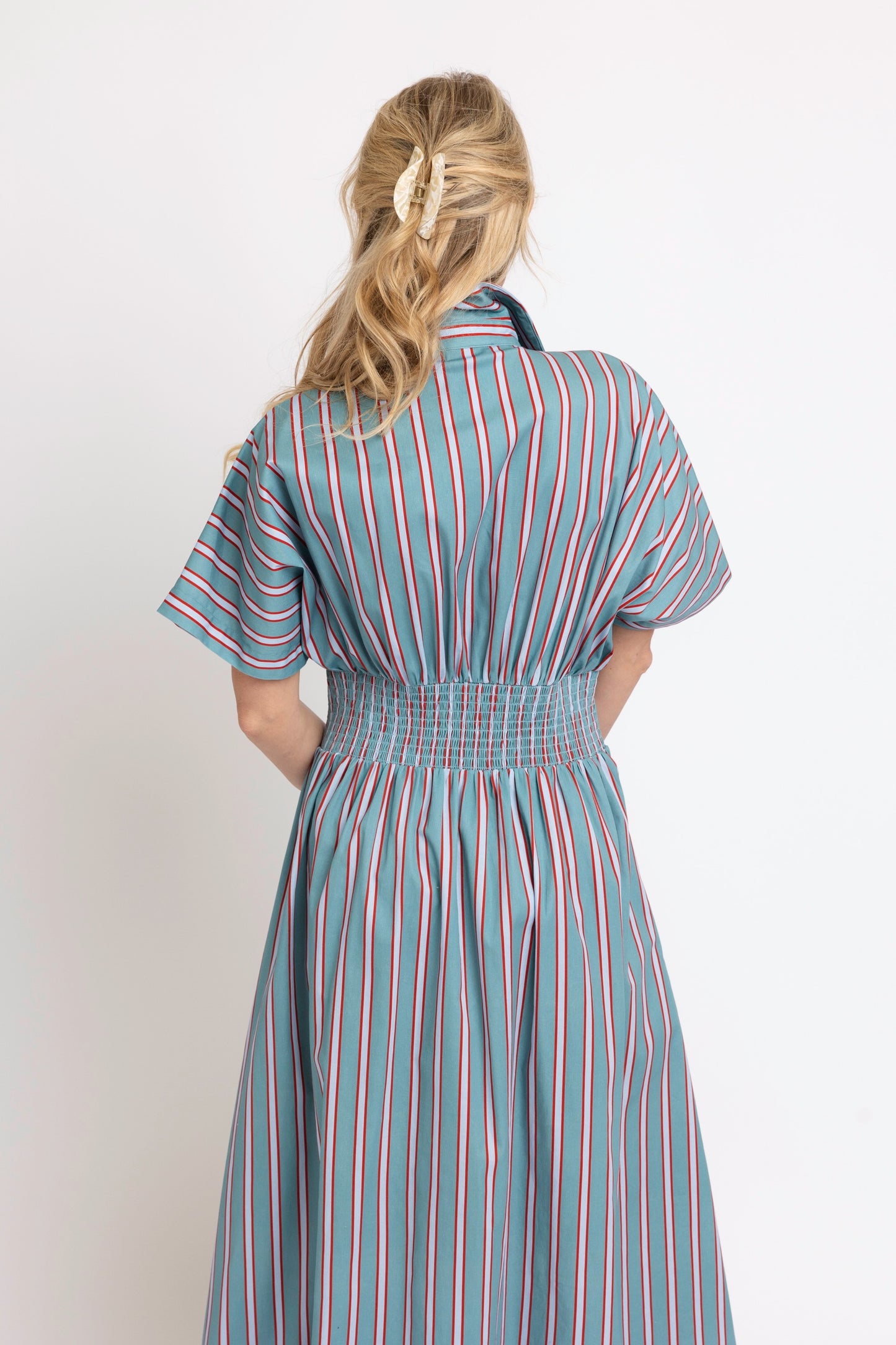 Slate Stripe Button Shirt Maxi Dress