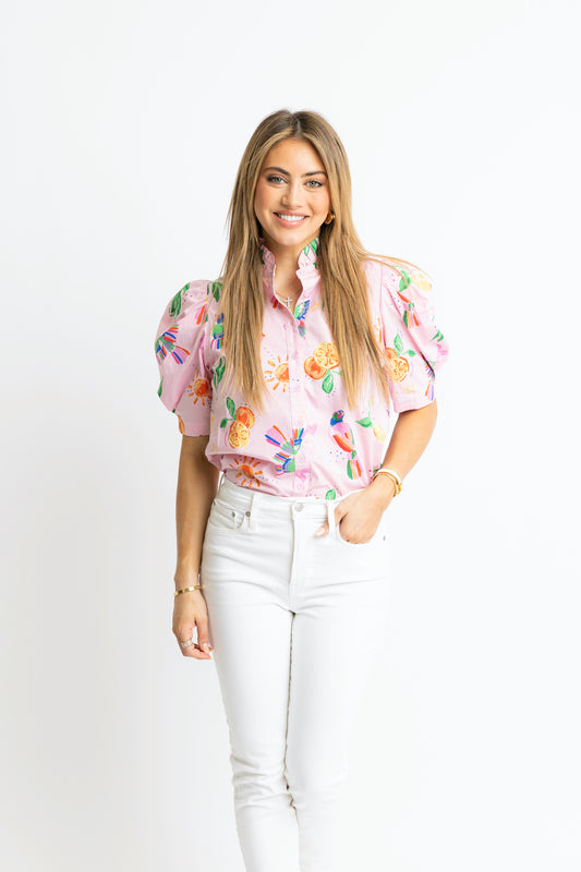 Toucan Fruit Puff Sleeve Blouse