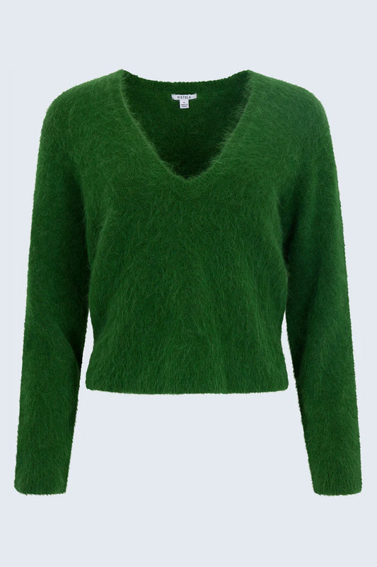 Kit V-Neck Long Sleeve Pullover Sweater in Wintergreen