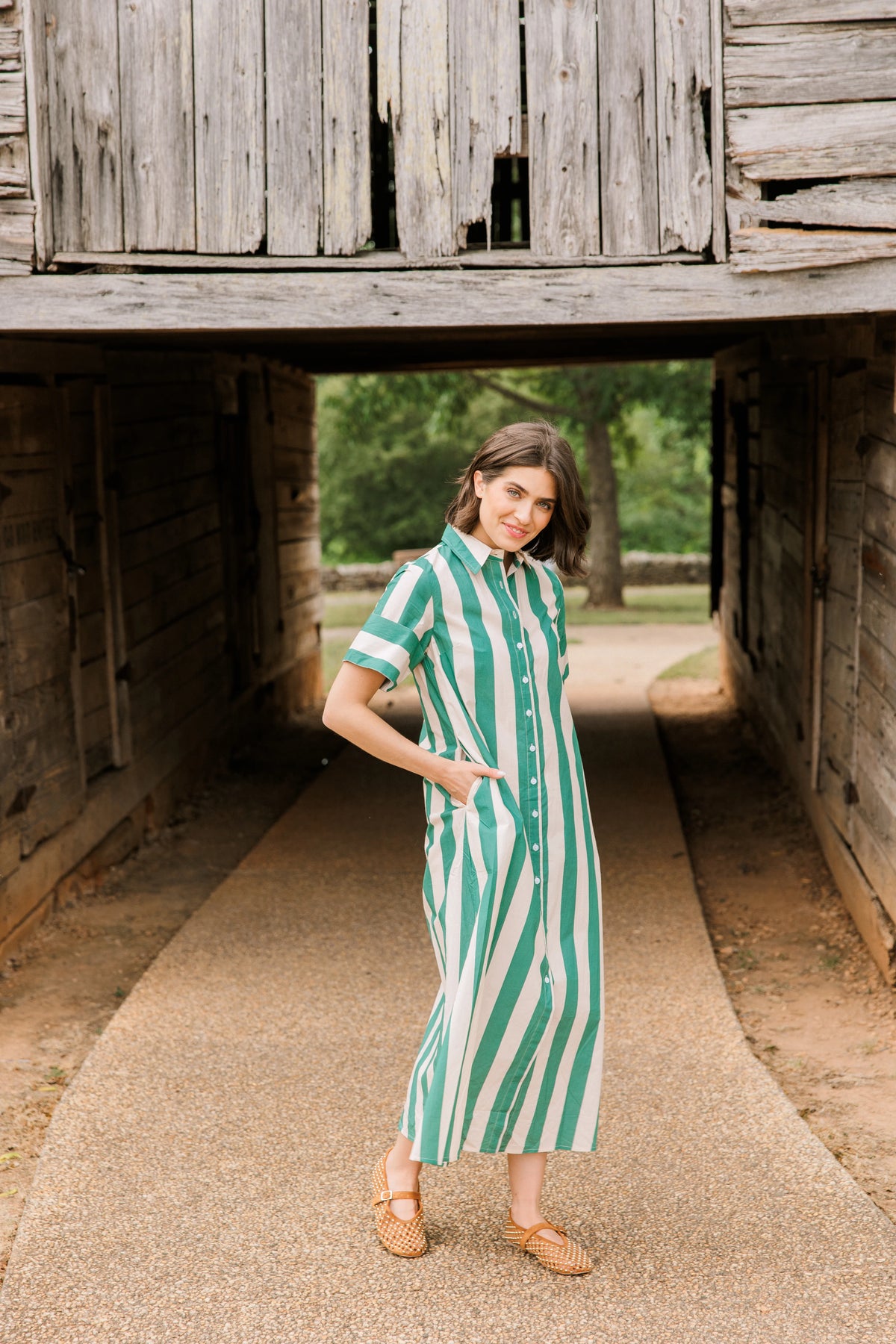 Gibbons Dress in Stone Stripe
