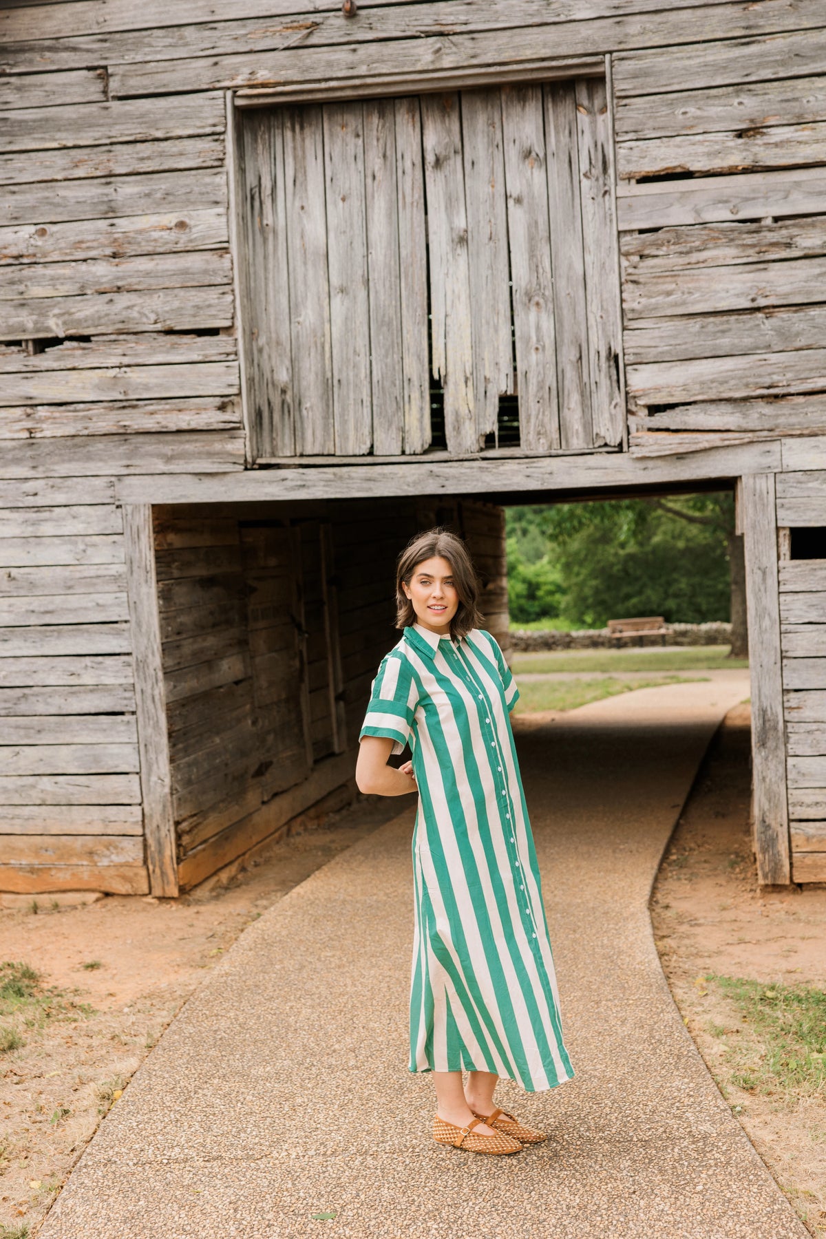 Gibbons Dress in Stone Stripe