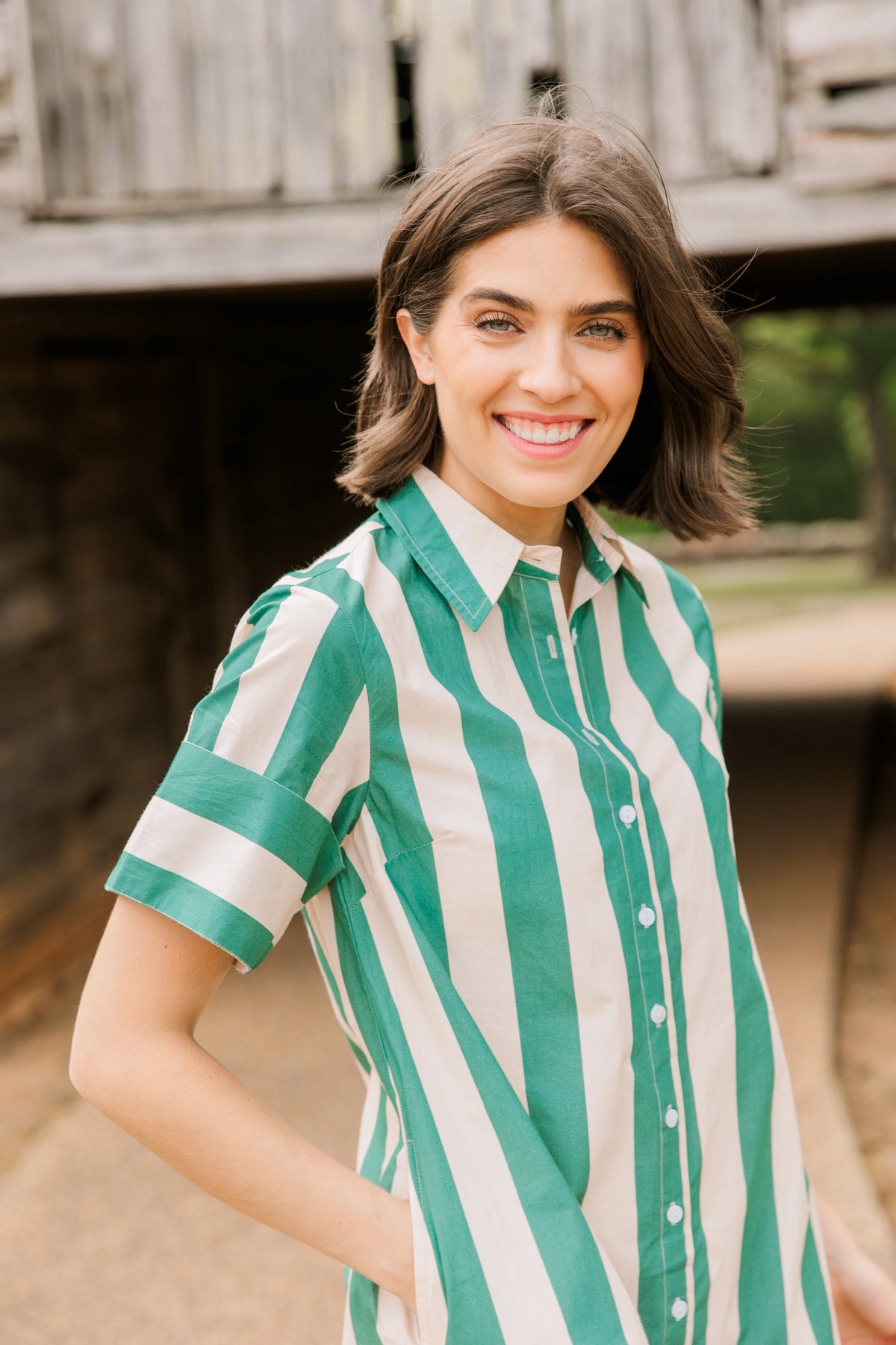 Gibbons Dress in Stone Stripe