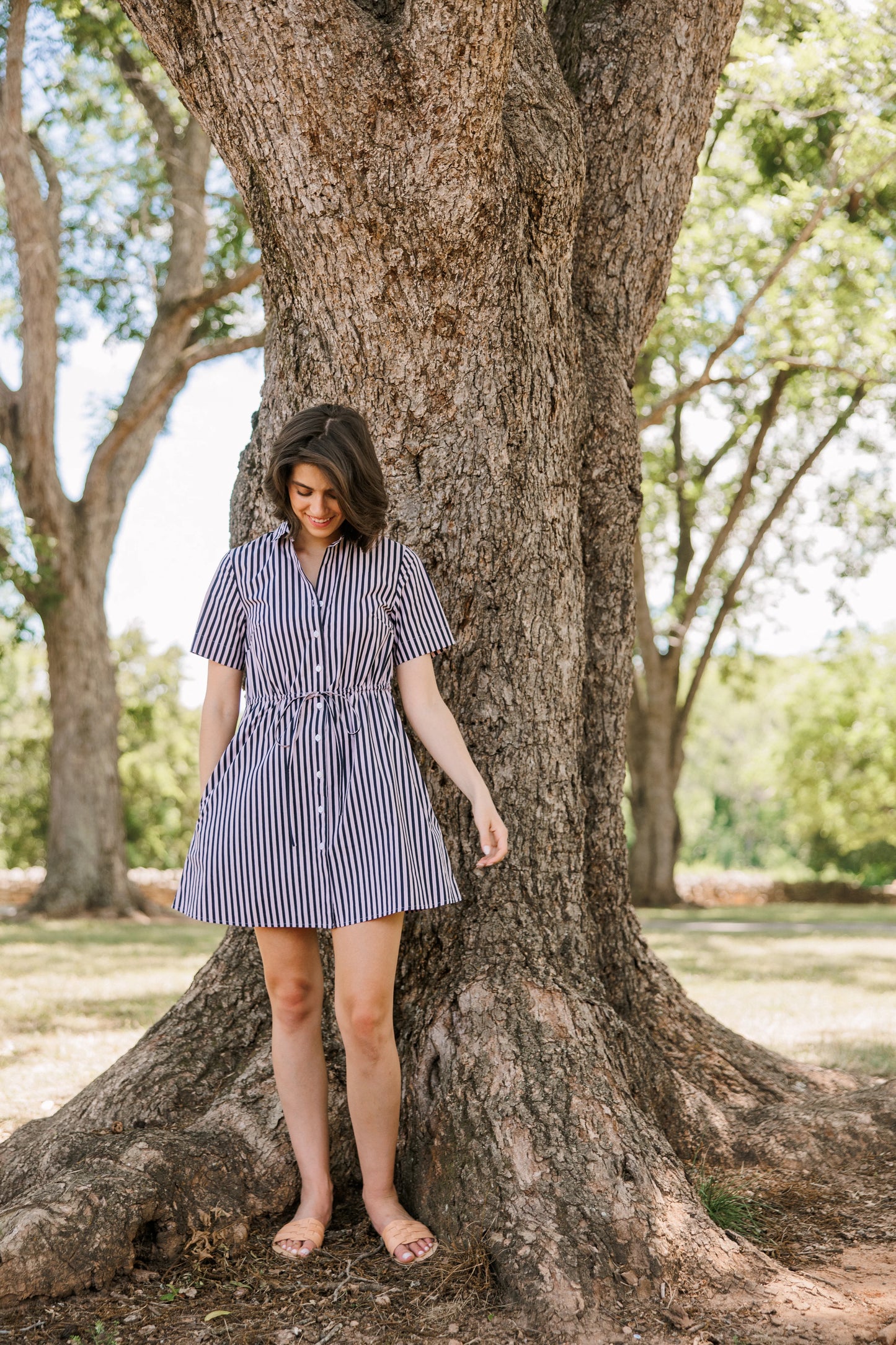 Summit Dress in Lilac Pinstripe