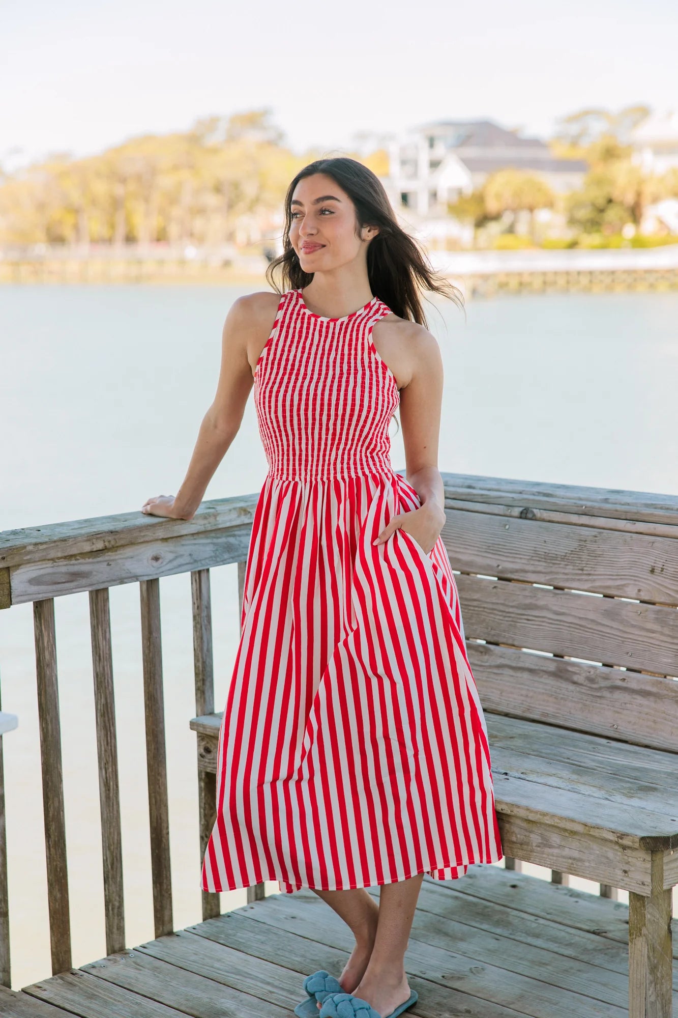 Stroll Dress in Red Stripes