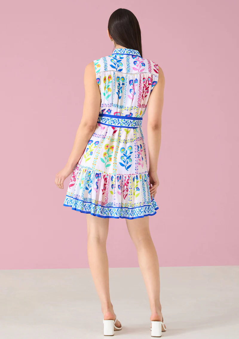 Lorina Dress in White Multi Floral Stamp