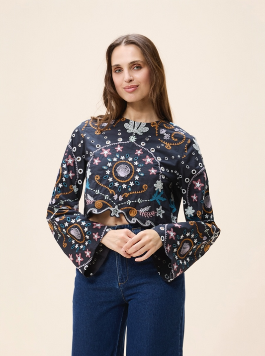 Leela Top in Black Embroidery