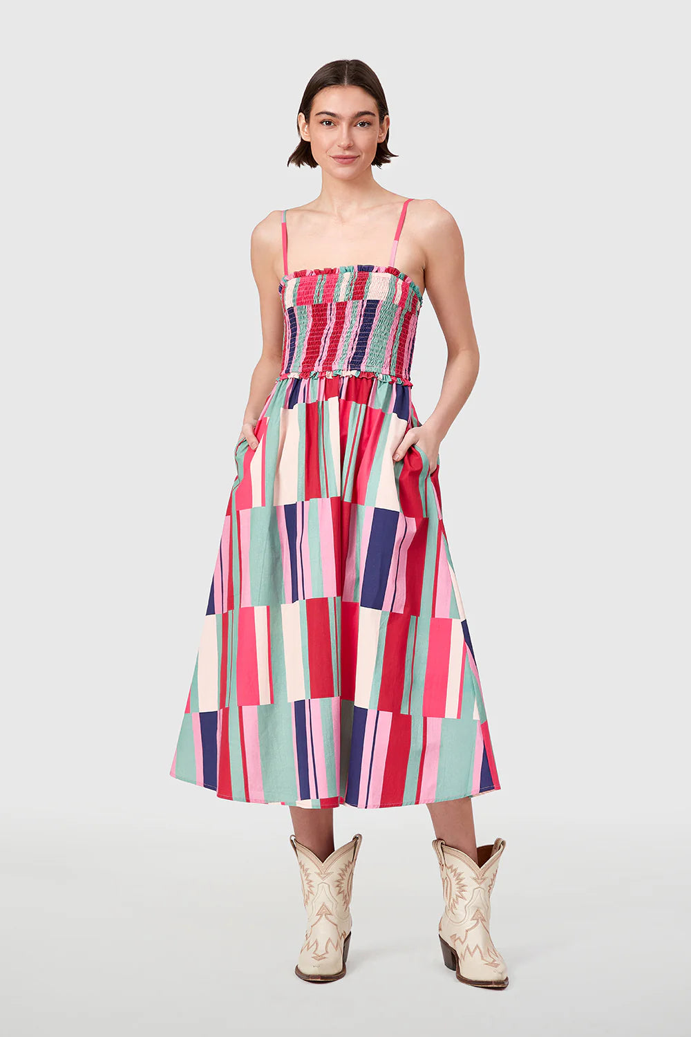 Smocked Dress in Woodland Stripes