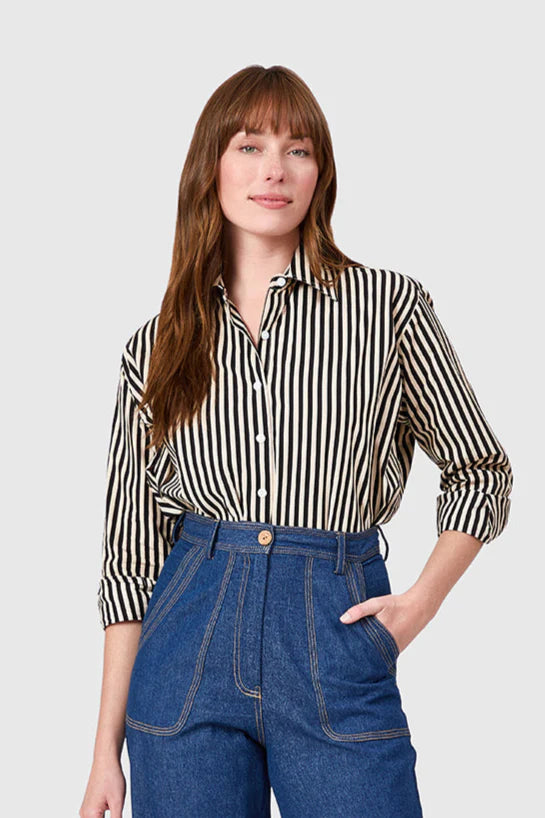 The Boyfriend Shirt in Ganache Pinstripe