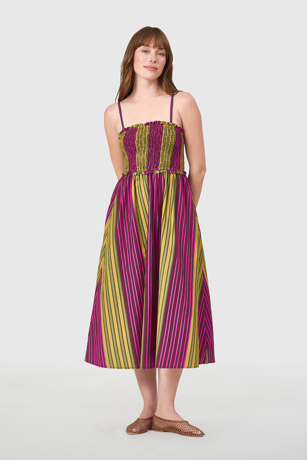 Smocked Dress in Wildberry Stripes