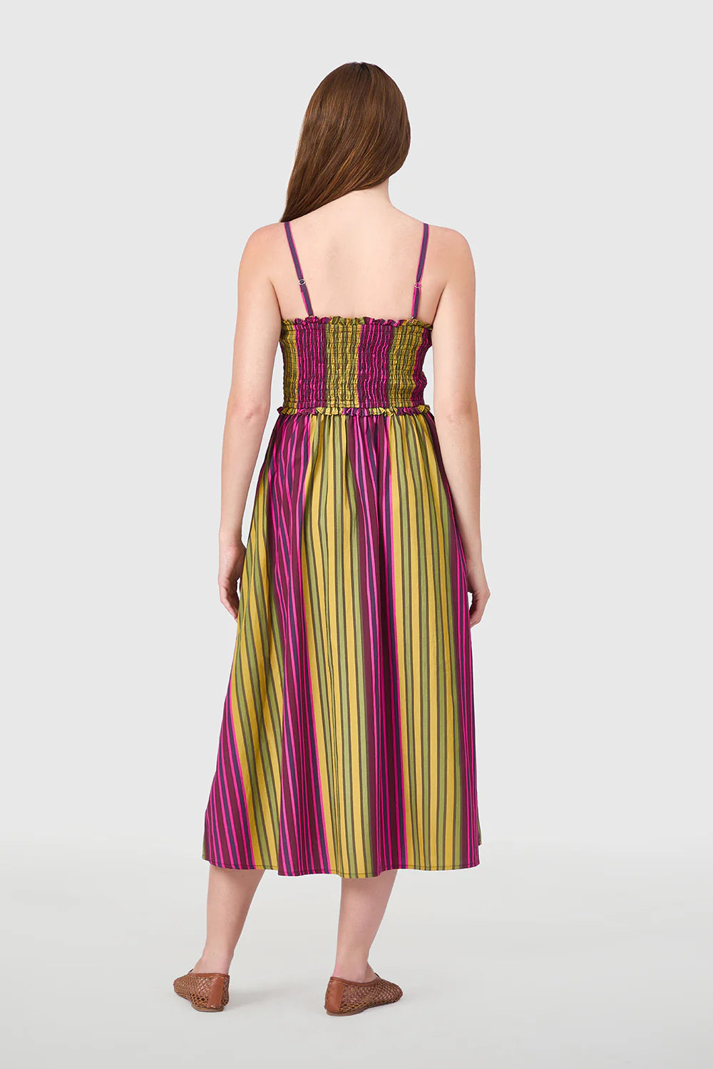 Smocked Dress in Wildberry Stripes