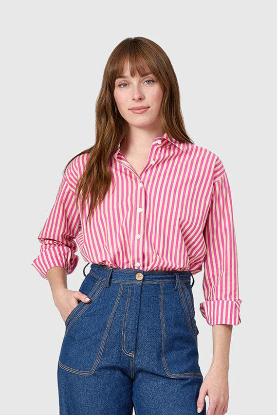 Boyfriend Shirt in Raspberry Stripe
