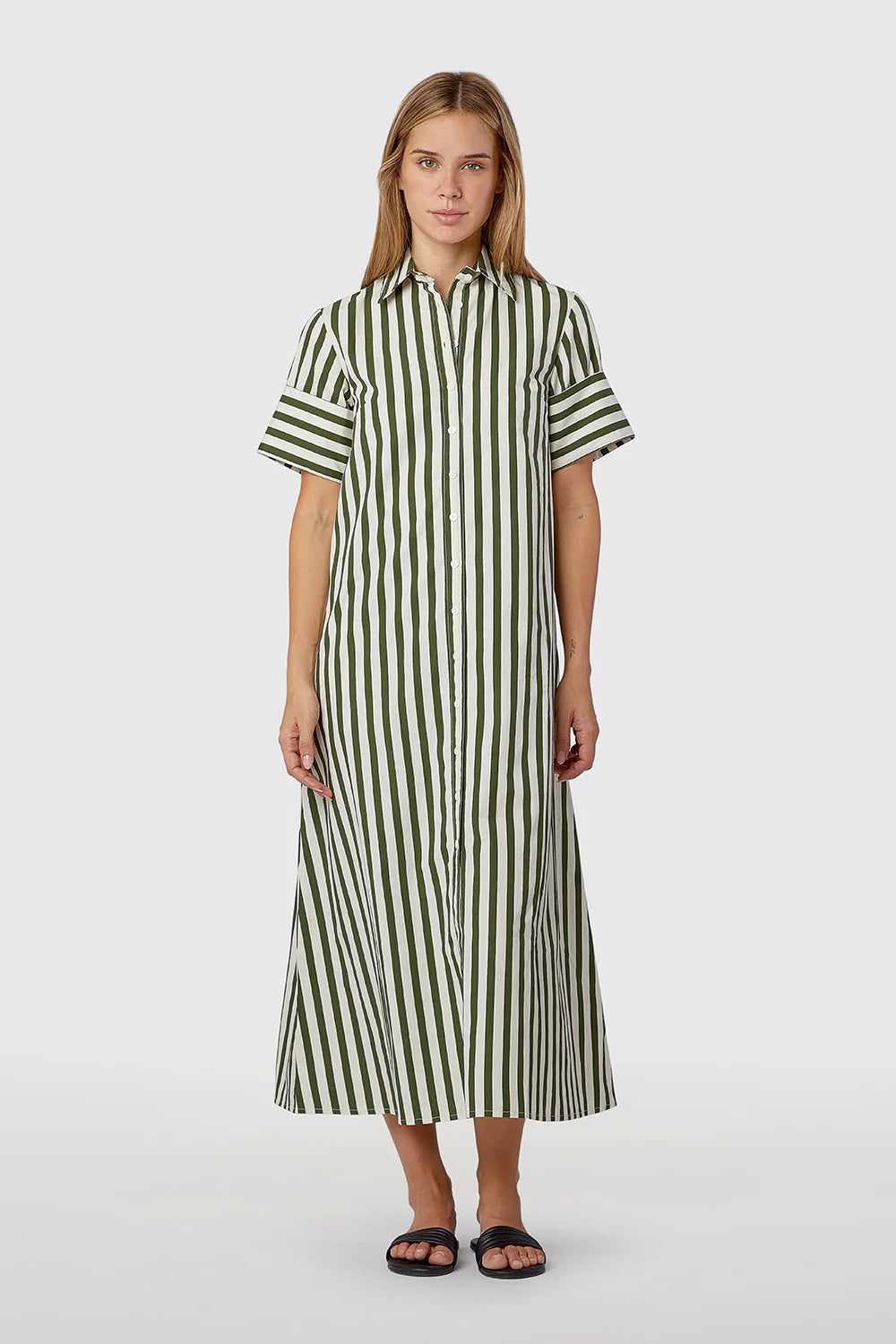 Gibbons Dress in Chive Stripe
