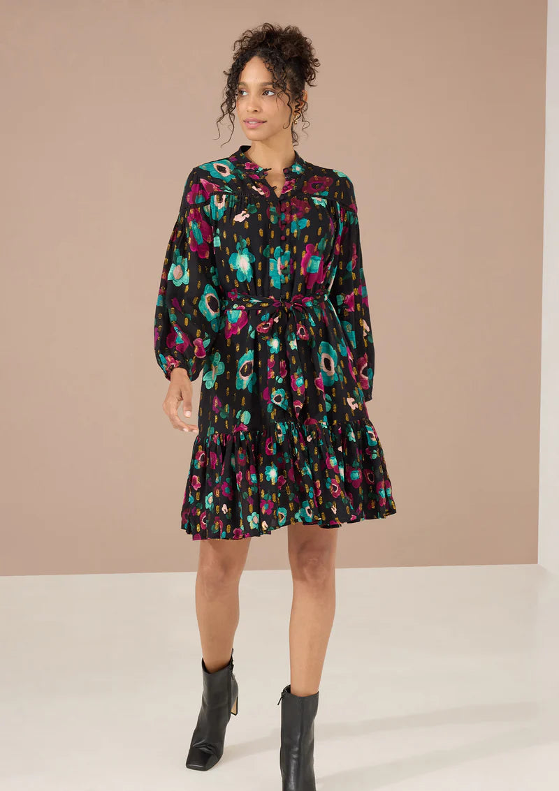 Lori-Anne Dress in Black Holiday Green