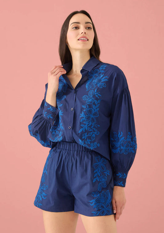 Romy Short in Navy Floral Embroidery