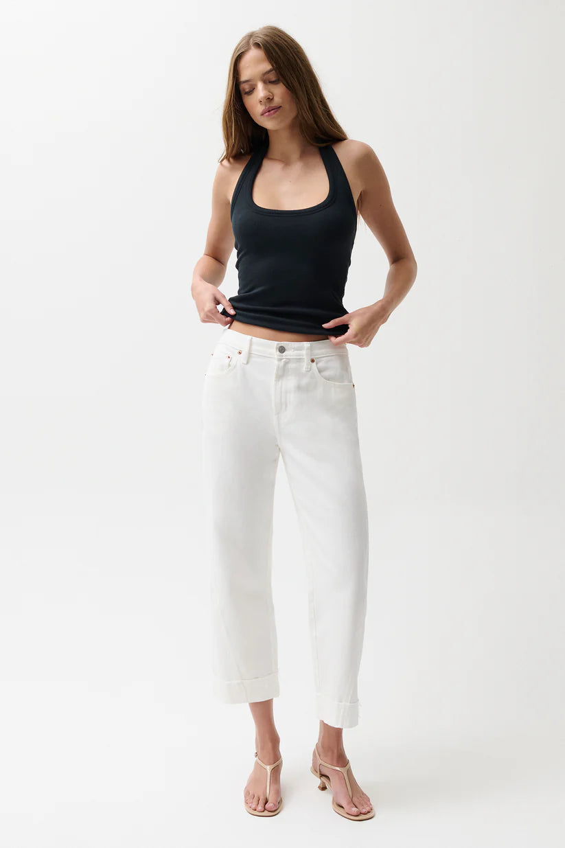 Kacey Mid Rise Cuffed Boyfriend in Optic White