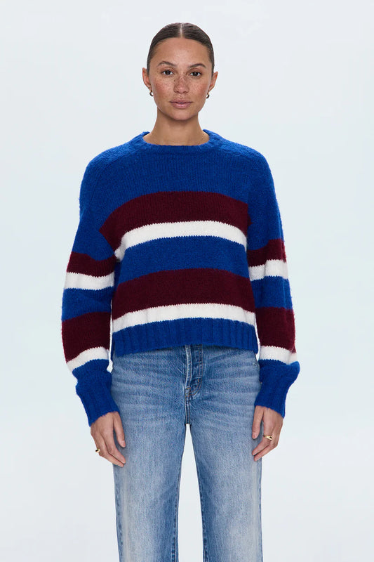 Adina Everyday Sweater in Azure Claret Stripe