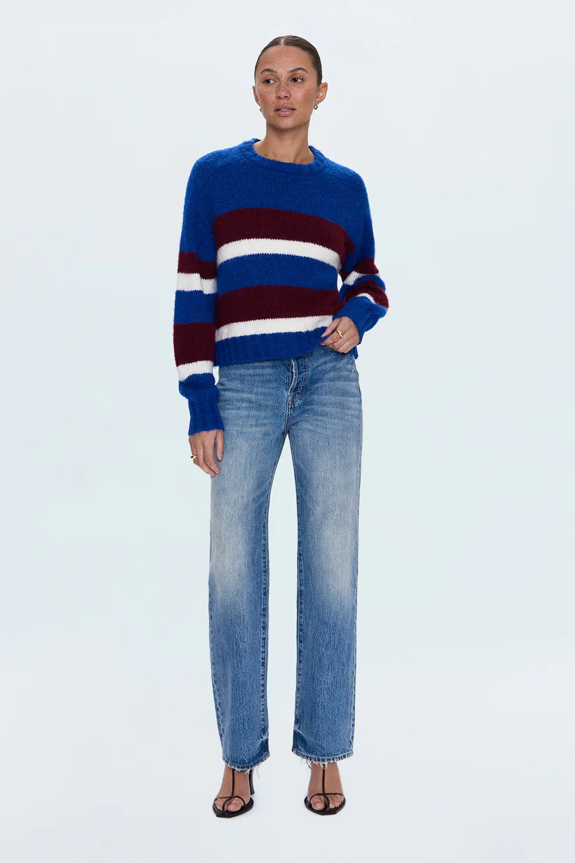 Adina Everyday Sweater in Azure Claret Stripe
