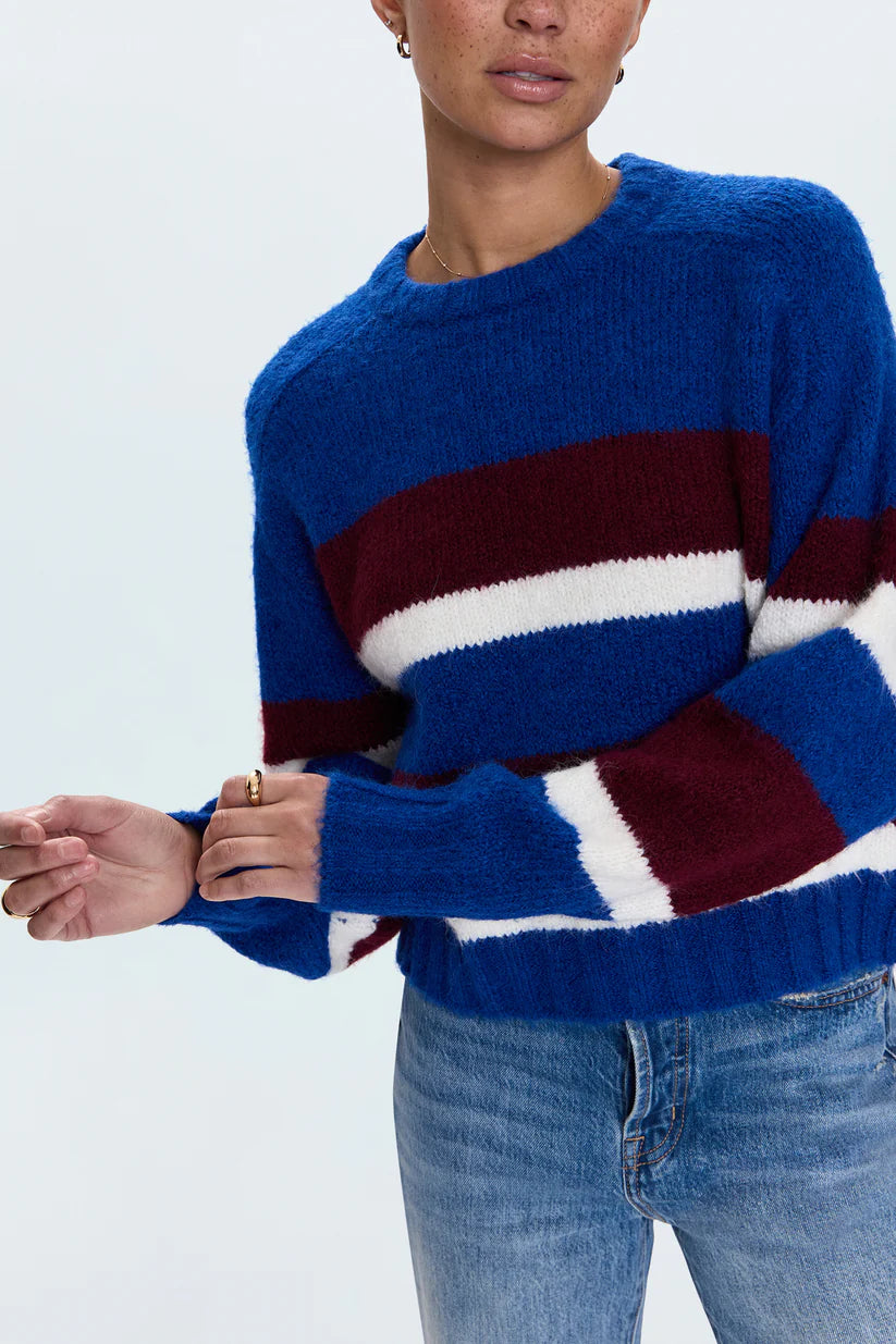 Adina Everyday Sweater in Azure Claret Stripe