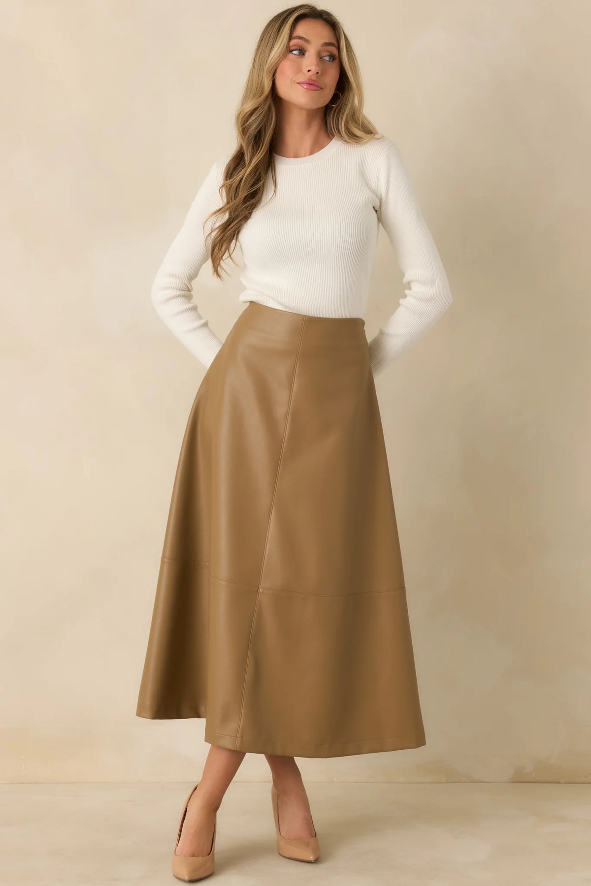 Callahan Vegan Leather Skirt in Camel