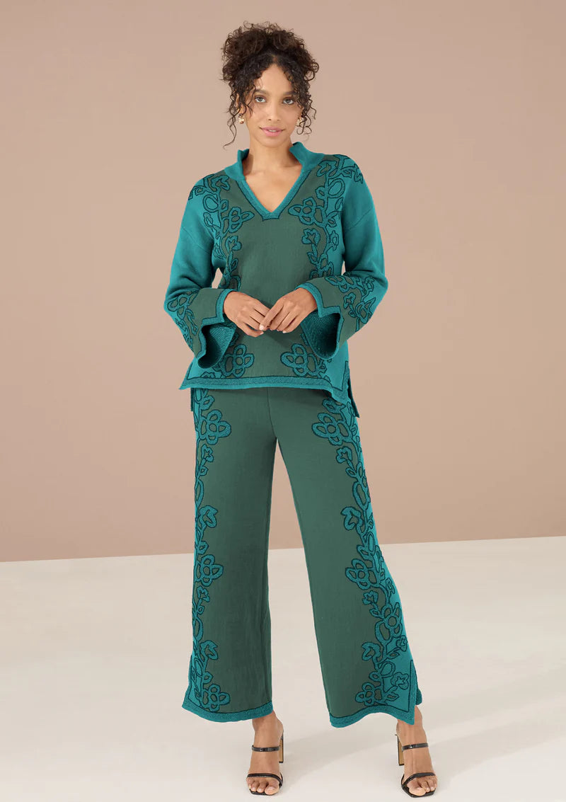 Callie Knit Top in Teal Opulent Floral Jacquard