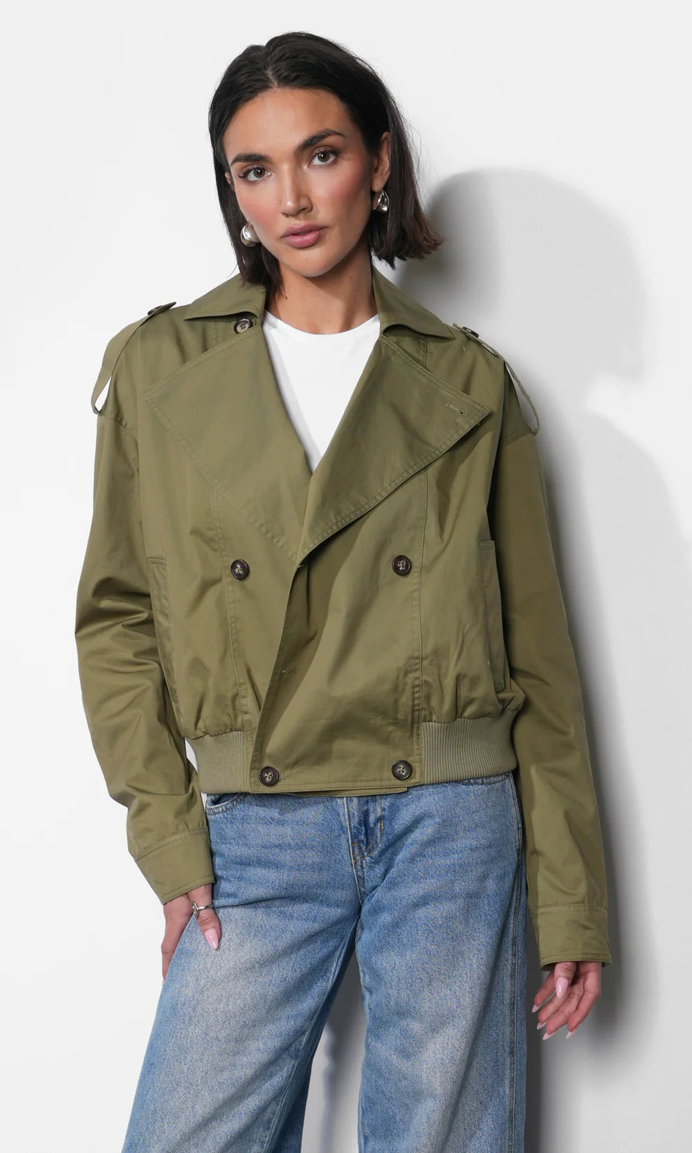 Riley Short Trench w/ Rib Band in Light Olive