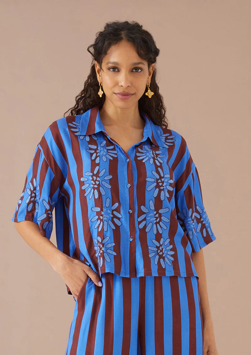 Roxy Shirt in Cinnamon Stripe Embroidery