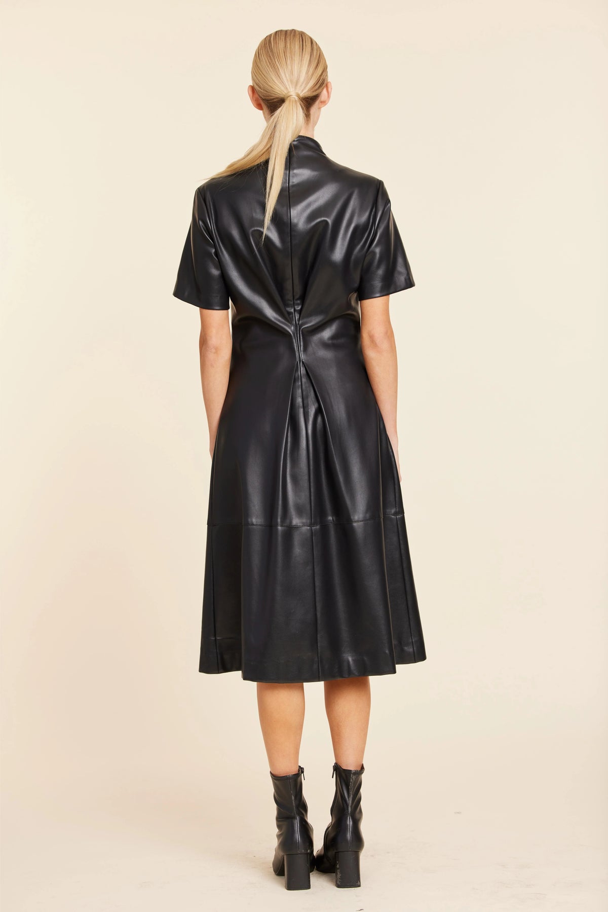 Vegan Leather Inverted Pleat Dress