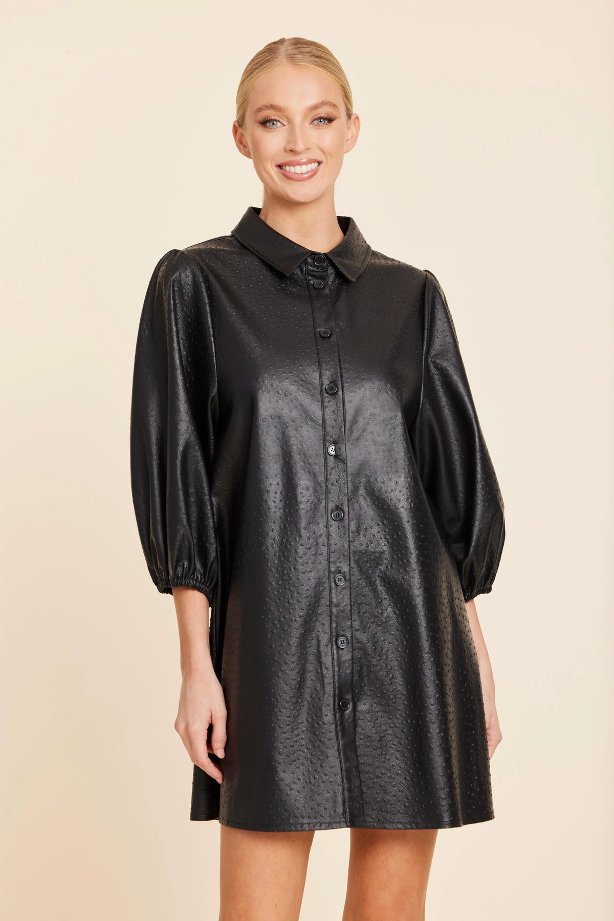 Ostrich Embossed Exaggerated Short Dress