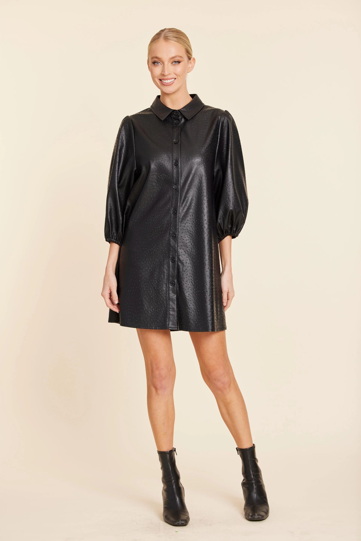 Ostrich Embossed Exaggerated Short Dress